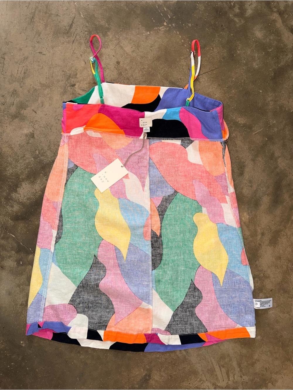 A New Day NWT Linen Blend Abstract Mini Dress Multicolor XS Adjustable - Picture 9 of 9